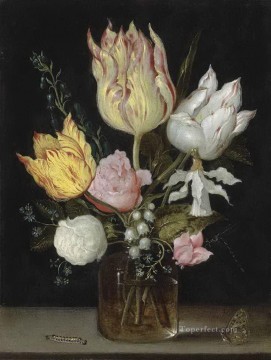 Ambrosius Bosschaert Painting - i tulips roses bluebells narcissus tortuosis forg Ambrosius Bosschaert